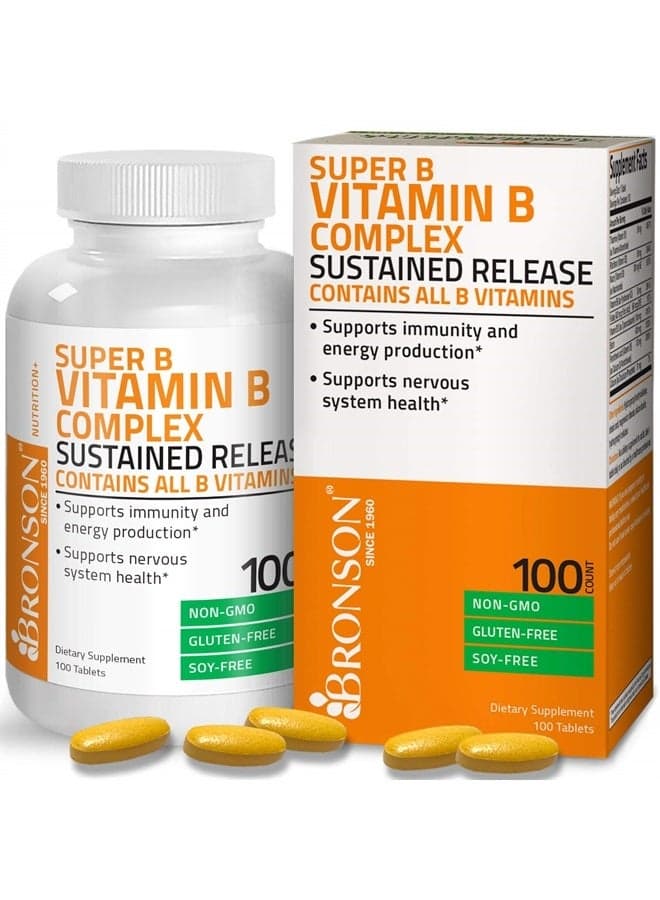 Super B Vitamin B Complex Sustained Slow Release (Vitamin B1, B2, B3, B6, B9 - Folic Acid, B12) Contains All B Vitamins 100 Tablets