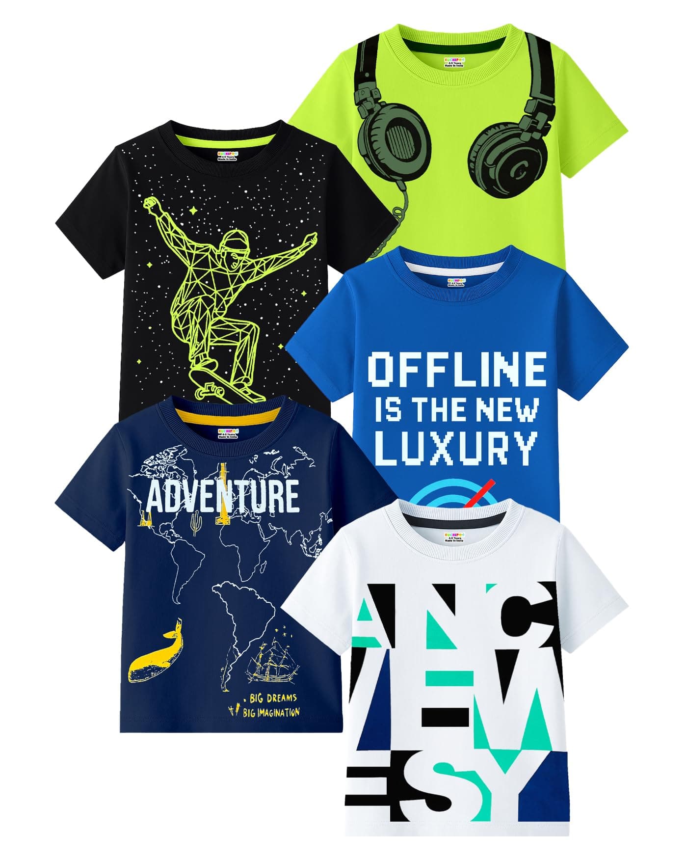 Kuchipoo Boys Regular Fit Half Sleeves Cotton T-Shirts (KUC-TSHRT-577, 3-4 Years, Multi-Colored)