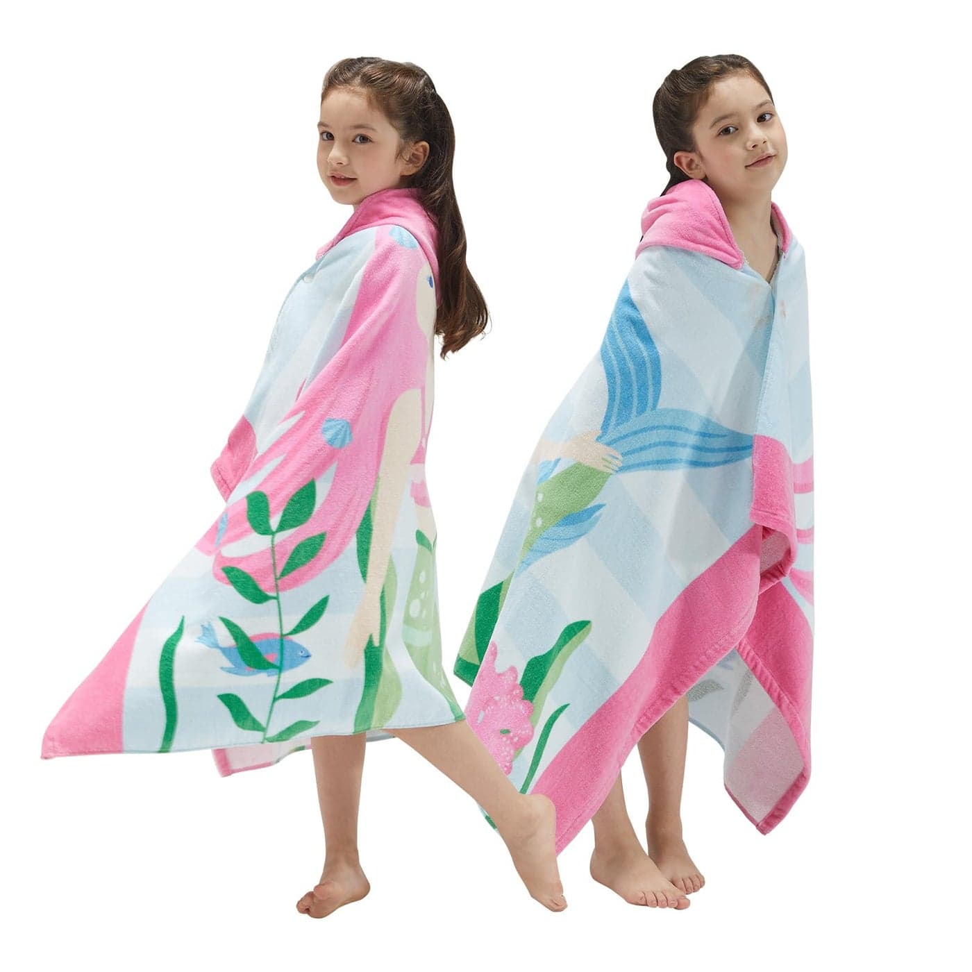 BANGSAUR Kids Hooded Beach Bath Towels 100 Cotton 50x30 inches Towel Wrap Toddlers Girls 312 Years Coverup Pink Hair Mermaid