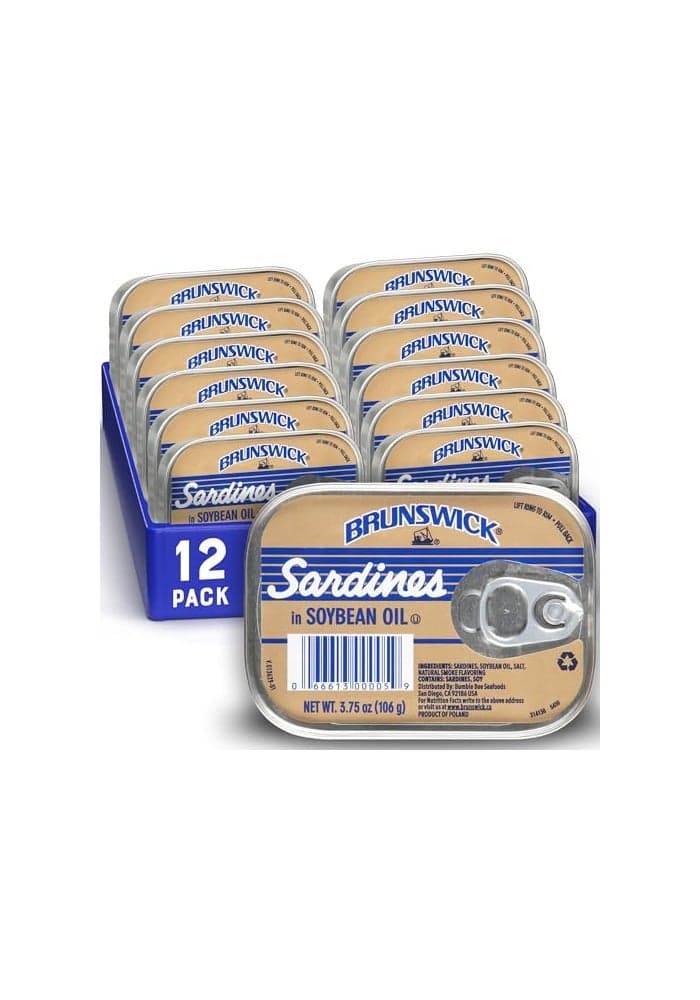 Brunswick Wild Caught Sardines in Soybean Oil 375 oz Can Pack of 12 14g Protein per Serving Gluten Free Keto Friendly Kosher