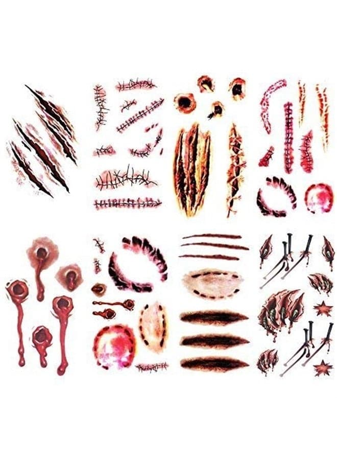 8 Sheets Halloween tattoos by Yesallwas, wound tattoos, zombie tattoos, fake blood tattoos, wampire bite tattoo, realistic fake bloody wound stitch scar horror waterproof temporary tattoo sticker