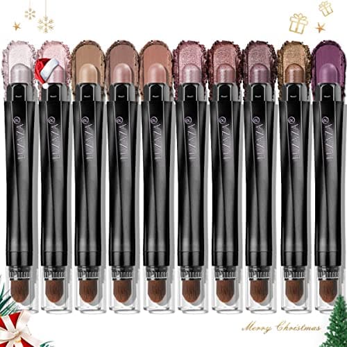 LUXAZA 10PCS Eyeshadow Stick Set Shimmer And Neutral Brown Metallic Eye Shadow sticksCream Eyeshadow Pencil Crayon with Smudgeproof WaterproofEye Brightener Stick Makeup Sets
