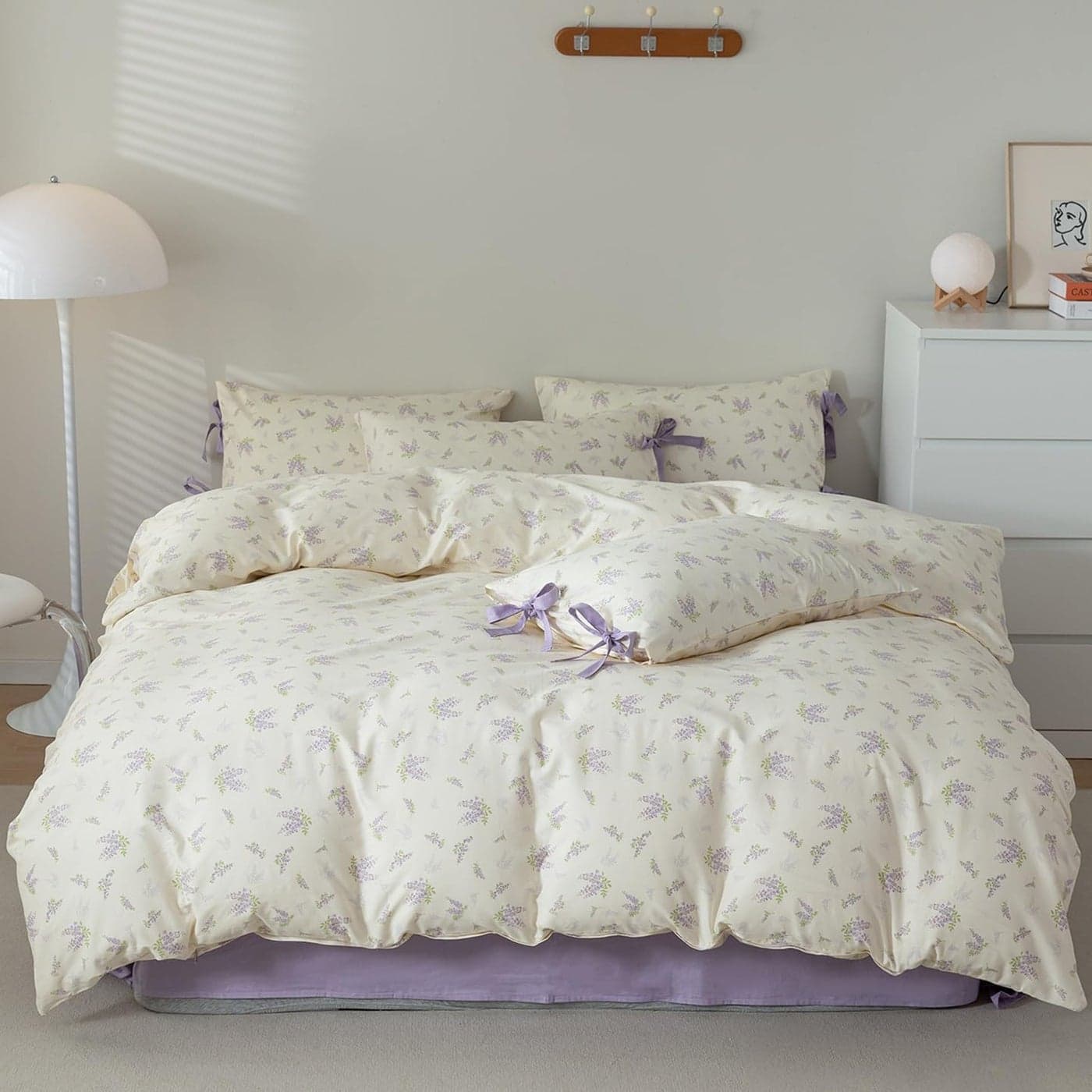 VM VOUGEMARKET Cotton Duvet Cover Set Queen3 Pieces Purple Floral Bedding SetGirls Lavender Flower Duvet Cover with Zipper ClosureQueen90x90 Inch