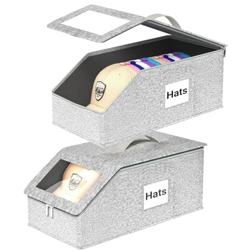 Cigorea Hat Organzier for Baseball Caps 2 PCS Stackable Hat Storage Holder Holds up to 26 Caps for Closet DustProof Hat Boxes Container with Clear Window for Home