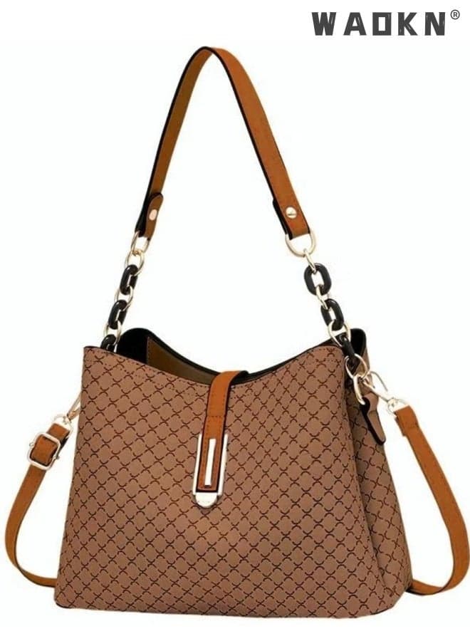 Women PU Leather Handbag Large, Capacity Shoulder Bag for Women , Elegant Patent Leather Bag, Waterproof Handbag Shoulder Bag ,Women Tote Bag Crossbody Bag for Mother and Wife,Large capacity crossbody bag, suitable for commuting to work, shopping,brown.