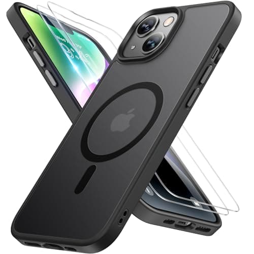 Miracase Magnetic for iPhone 14 Case 6.1 inch (Compatible with MagSafe)(with 2X Screen Protectors) Military-Grade Protection, Anti-Fingerprint Translucent Matte Phone Case Cover, Black