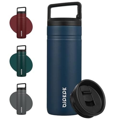 BJPKPK Insulated Water Bottle with 2 Lids,20 oz Double Wall Stainless Steel Vacuum Tumbler Travel Coffee Mug,Wide Mouth Thermal Cup,Navy Blue