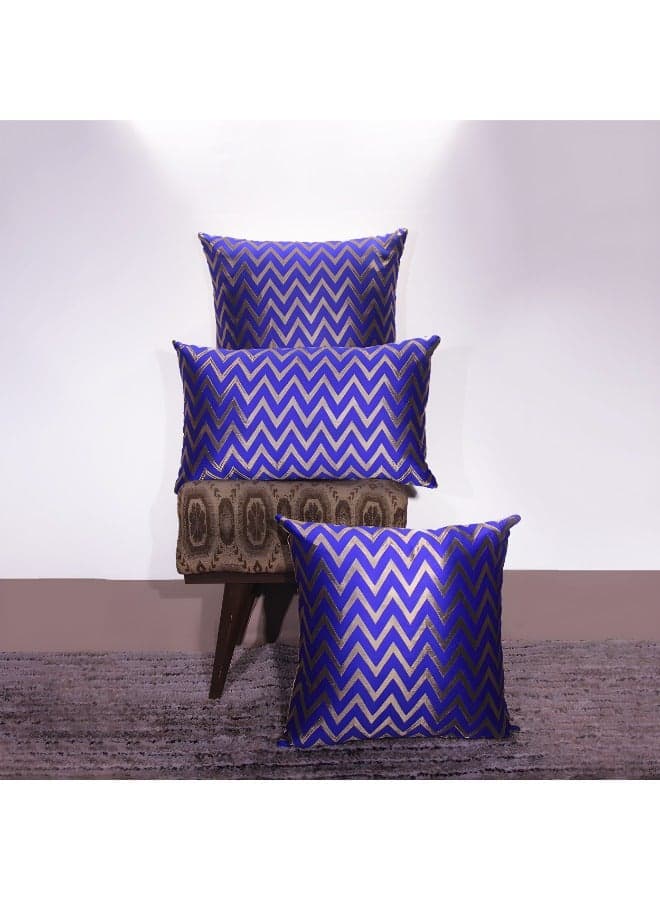 BYFT Orchard Cushion Cover 18 x 18 inch (Zig Zag Design - Royal Blue) 45 x 45 cm Luxury Decorative Cushion Cover for Sofa, Bed & Living Room- Set of 2 without inserts