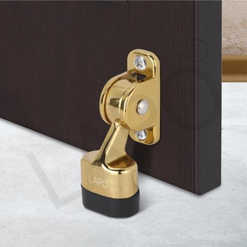 LAPO Premium 3 Inch Door Stopper for Main Door with Screw | Door Stopper to Hold Door | Sturdy Wooden Door Holder for Home, Office, Hotel | Strong Grip | Gold Finish (Pack of 4)