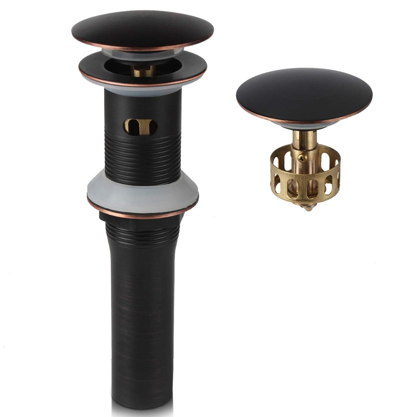 Oil Rubbed Bronze Pop Up Sink Drain Vanity Bathroom Vessel Lavatory Faucet Detachable Basket Drain Stopper ORB with Overflow