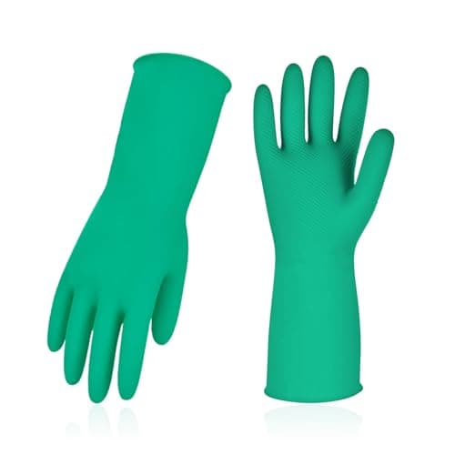 Vgo... 5-Pairs Reusable Household Gloves, Rubber Dishwashing gloves, Extra Thickness, Long Sleeves, Kitchen Cleaning, Working, Painting, Gardening, Pet Care (Size M, Yellow, HH4601)