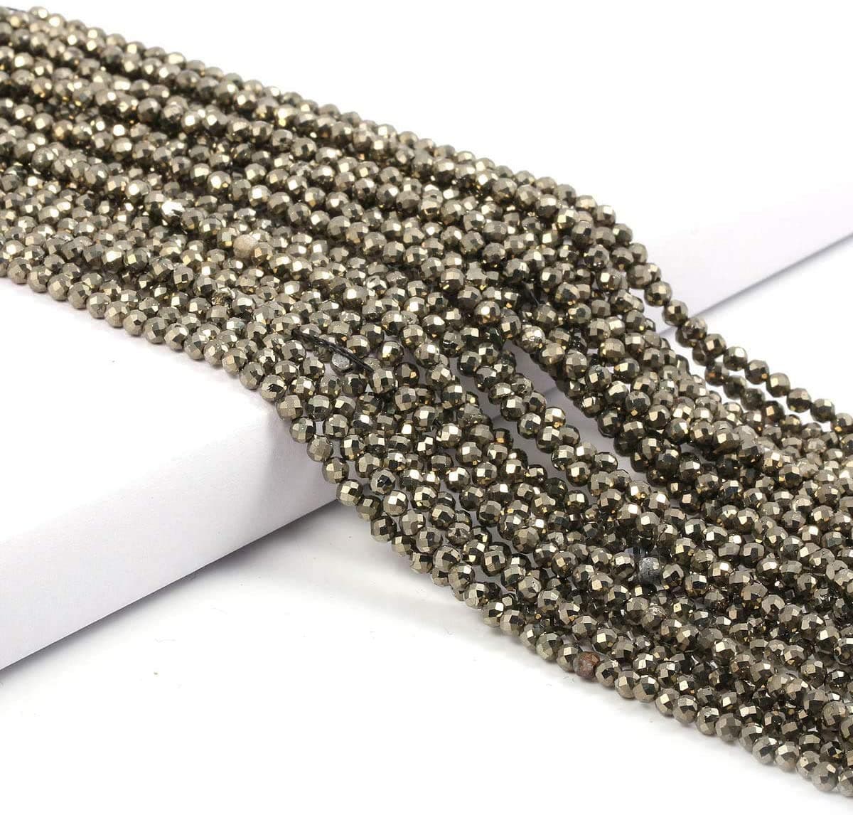 2 Strands Pyrite Beads Natural Stone Beads Section Faceted Loose Beads for DIY Jewelry Necklace Making Necklace Bracelet Length 15 Size 2mm