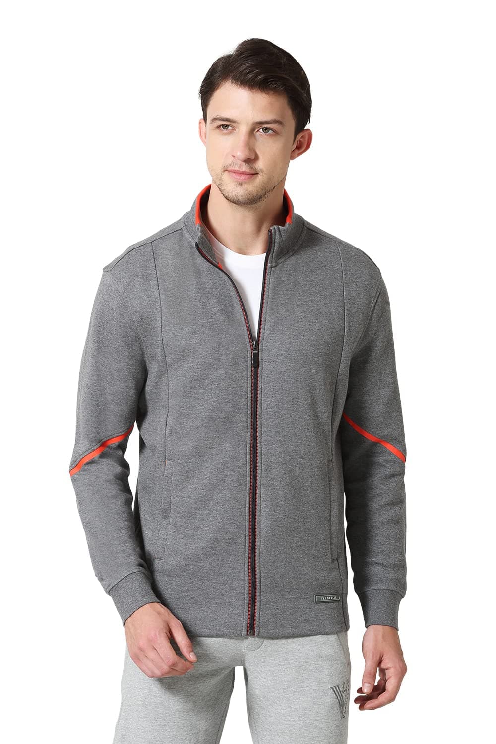Van Heusen Sport Men Jacket - Cotton Rich - Zip Front, Media Pocket, Breathable_70032_Mid Grey Melange_S