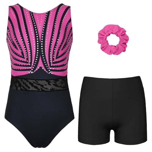 JOYSTREAM Gymnastics Leotards for Girls Adult Child With Shorts Activewear Rosered BlackJuniors1112Years
