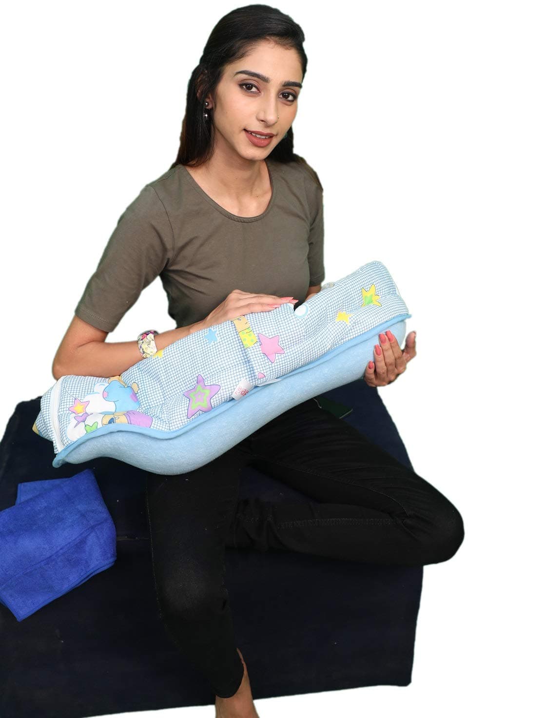 HOOPA 2-in-1 Quilt Covered Pillow (Blue Bunny) | Feeding Pillow | Nursing Pillow | Breastfeeding Pillow | Baby Pillow