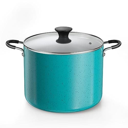 Cook N Home Nonstick Stockpot with Lid 105Qt Professional Deep Cooking Pot Cookware Canning Stock Pot with Glass Lid Turquoise