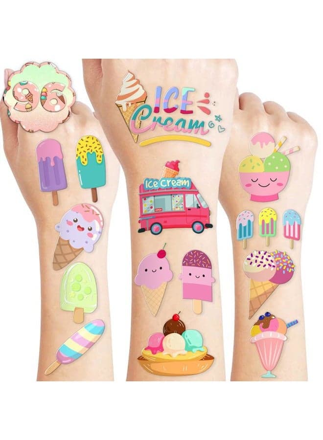 8 Sheets (96PCS) Ice Cream Temporary Tattoos Birthday Party Decorations Favors Tattoos Stickers Cute Party Supplies Kids Girls Boys Gifts Classroom School Prizes Themed