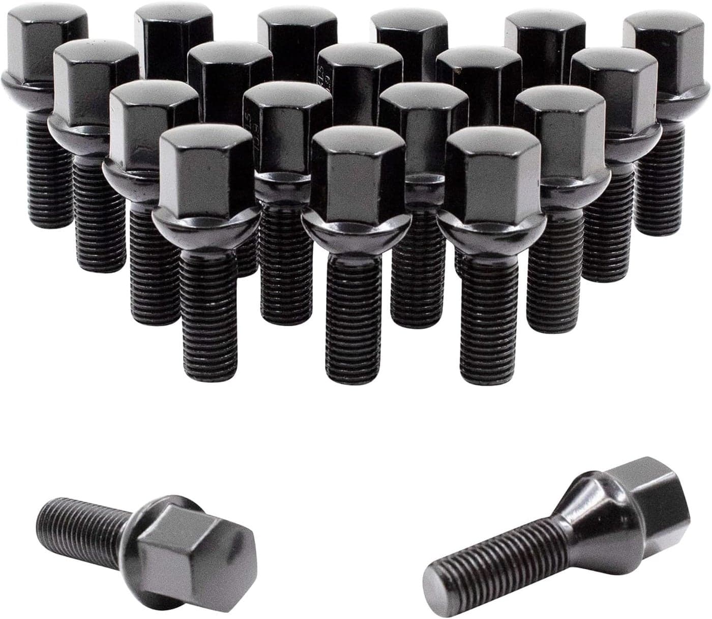 Wheel Accessories Parts Set of 20 Black 12x15 Lug Bolts Ball Seat R12 28mm Shank Length M12 15 Thread 17mm Hex Wheel Lug Bolts with Dual Hex Key 20 Black M12x15