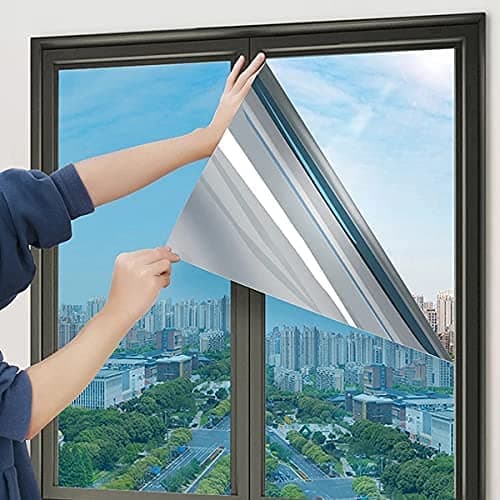 WISDOM peel and stick One Way Mirror Window Film Daytime Privacy, Sun Blocking Heat Control Anti UV Reflective Film Window Tint for Home Office Living Room (Silver Window Film, 20"x60")