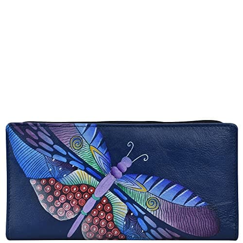Anna by Anuschka Hand Painted Women’s Leather Two Fold Wallet, Dancing Dragonflies Blue