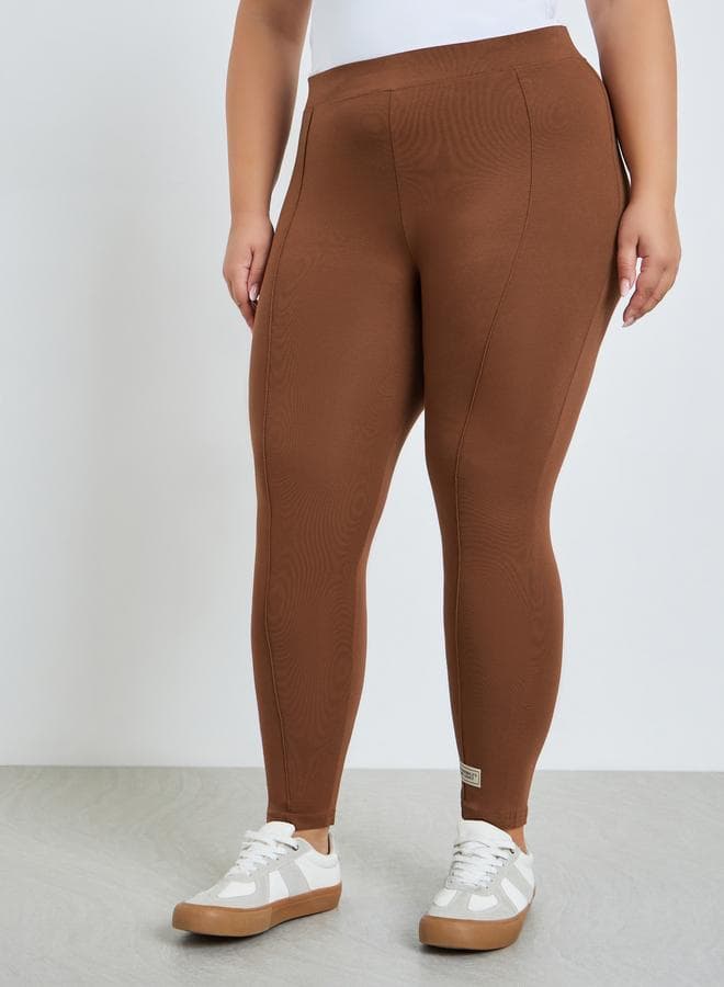 Plus Size Brown Solid Leggings