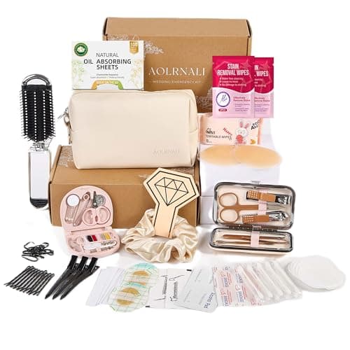 AOLRNALI Bridal Emergency Kit for Wedding Day Wedding Essentials Survival Set for Team Bride MustHave 30 Essentials Travel Kit with Makeup Bag