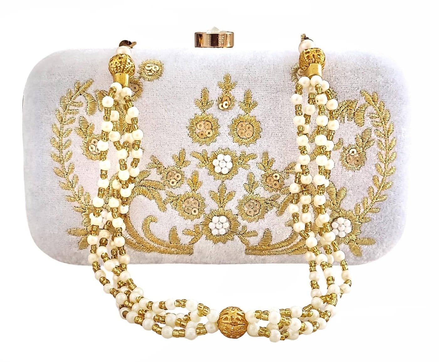 DUCHESS Women's Box Clutch with Pearl Handle-Bridal Ethnic Traditional Casual Purse/Clutch/Handbag (4 x 7 x 2 inch)