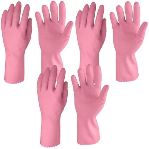Primeway® Rubber 100% Natural Flocklined Household Cleaning Hand Gloves Set | Medium | Pack of 3 Pairs | Blue & Pink