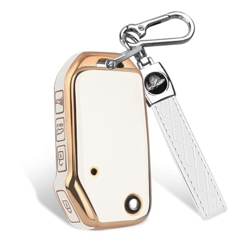 QBUC for KIA Key Fob Cover with keychian Soft and Durable Key Cover TPU Car Key Holder Fit for Kia 20192023 Cerato Ceed Forte NIRO Sorento Seltos Soul Telluride 4 Buttons GWhite