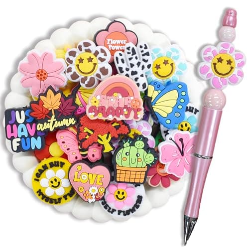 XHAOYEAHX 30PCS Flower Focal Beads for PensBulk Summer Silicone Focal Beads for Beadable Pen Keychain Bracelet Lanyard Making
