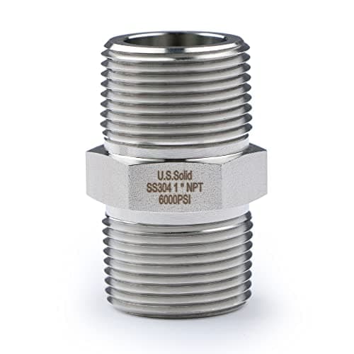U.S. Solid 304 Stainless Steel Hex Nipple, 6000 psi High Pressure Heavy Duty Pipe Fitting, 1" x 1" NPT Male Thread Pipe Adapter(1 pc)