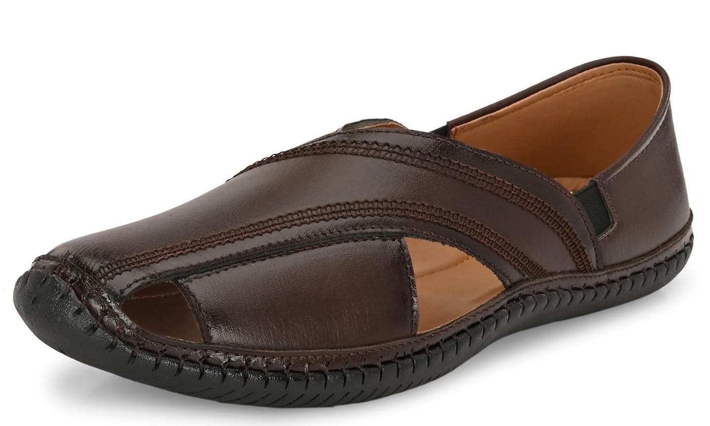 Karaddi 5080 Men's Loafer Stylish Ethnic Peshawari Nagra Mojadi Sherwani Sandals Wedding Latest Kolhapuri Brown Tan Black Shoes for Men Size 8 UK