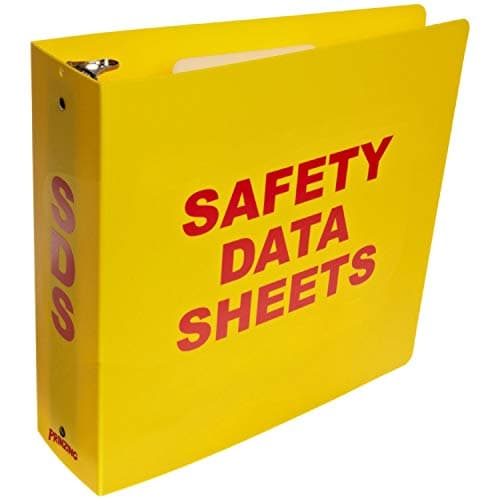Brady 2025 3" Diameter Rings, Polyethylene, Red On Yellow Color Standard MSDS Binder, Legend "Material Safety Data Sheets"
