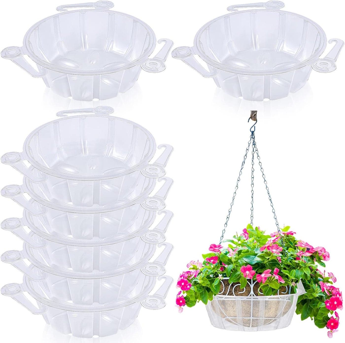 Marsui 20 Pcs Hanging Plant Water Catcher Tray 10 Inch Clear Plastic Plant Saucer Drip Pans Water Catcher for Indoor Outdoor Hanging Basket Flower Pot