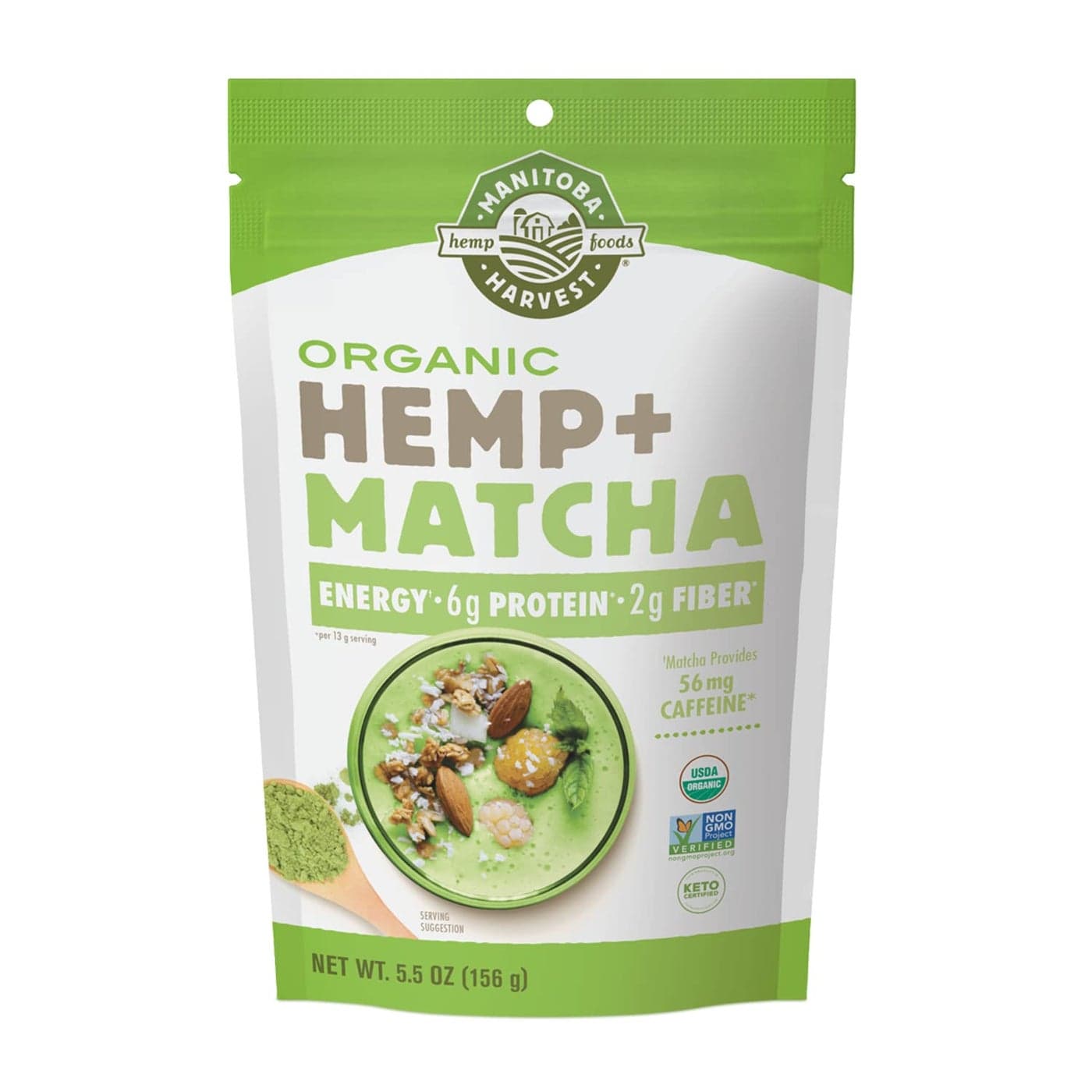 Manitoba Harvest Organic Hemp Matcha Powder 55 oz Energy 6g of Protein 2g of Fiber per Serving Matcha Protein Powder Vegan NonGMO Project Verified 56g of Caffeine Packaging May Vary