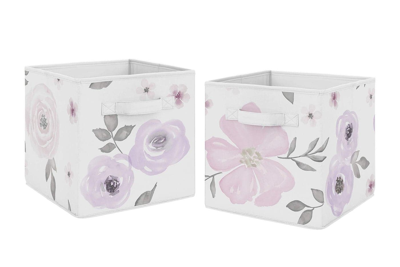 Sweet Jojo Designs Lavender Purple Pink Grey and White Organizer Storage Bins for Watercolor Floral Collection Set of 2 Rose Flower