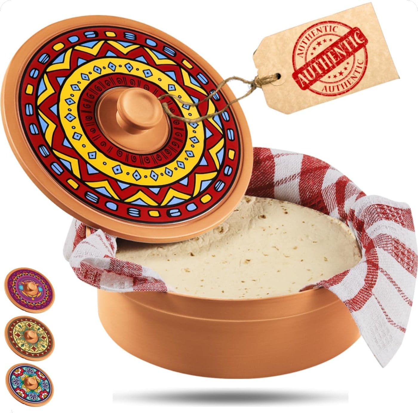 Mexican Terracotta Tortilla Warmer Authentic Terra Cotta Tortilla Holder w Warmer Cloth Natural Clay Heater Tortillero Hold 8 inch Flour Tortillas Warmer for Roti Bread Pancakes Taco Party