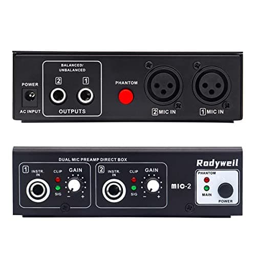 Rodyweil Microphone Preamp Mic Booster 4 Input Max 65db DI Box with 48V Phantom Power for Dynamic and Condenser Mic