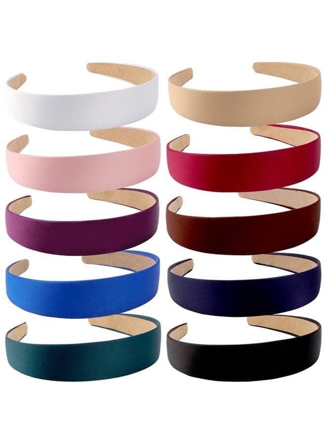 10 Pack Satin Headbands 1.3 Inch Wide Red White Black Pink Purple Headband Women Girls Non Slip Fashion Hair Bands Diy Holiday Costume Hair Accessories Women Girls Diademas Coreanas Para Mujer