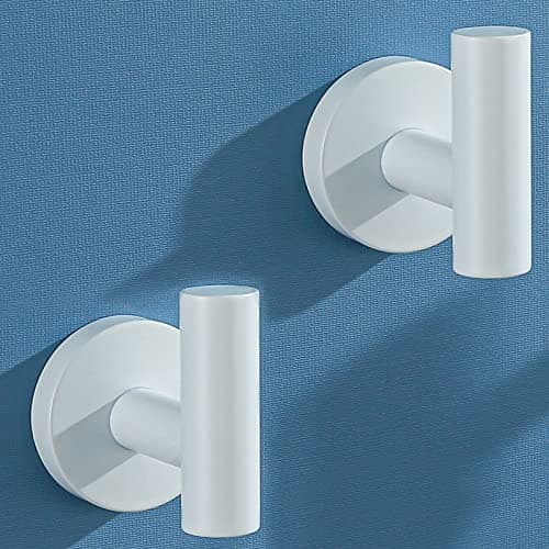 SEABEFORE White Towel Hooks Coat Robe Hook for Bath and Kitchen,Bathroom Hardware Accessories, SUS 304 Stainless Steel Wall Hook 2 Count