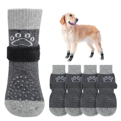 SCENEREAL Dog Socks to Prevent Licking Paws for Hot/Cold Pavement Anti Slip, Dog Shoes for Hardwood Floors, Dog Boots & Paw Protectors with Grippers for Small Medium Large Senior Dogs, Grey L