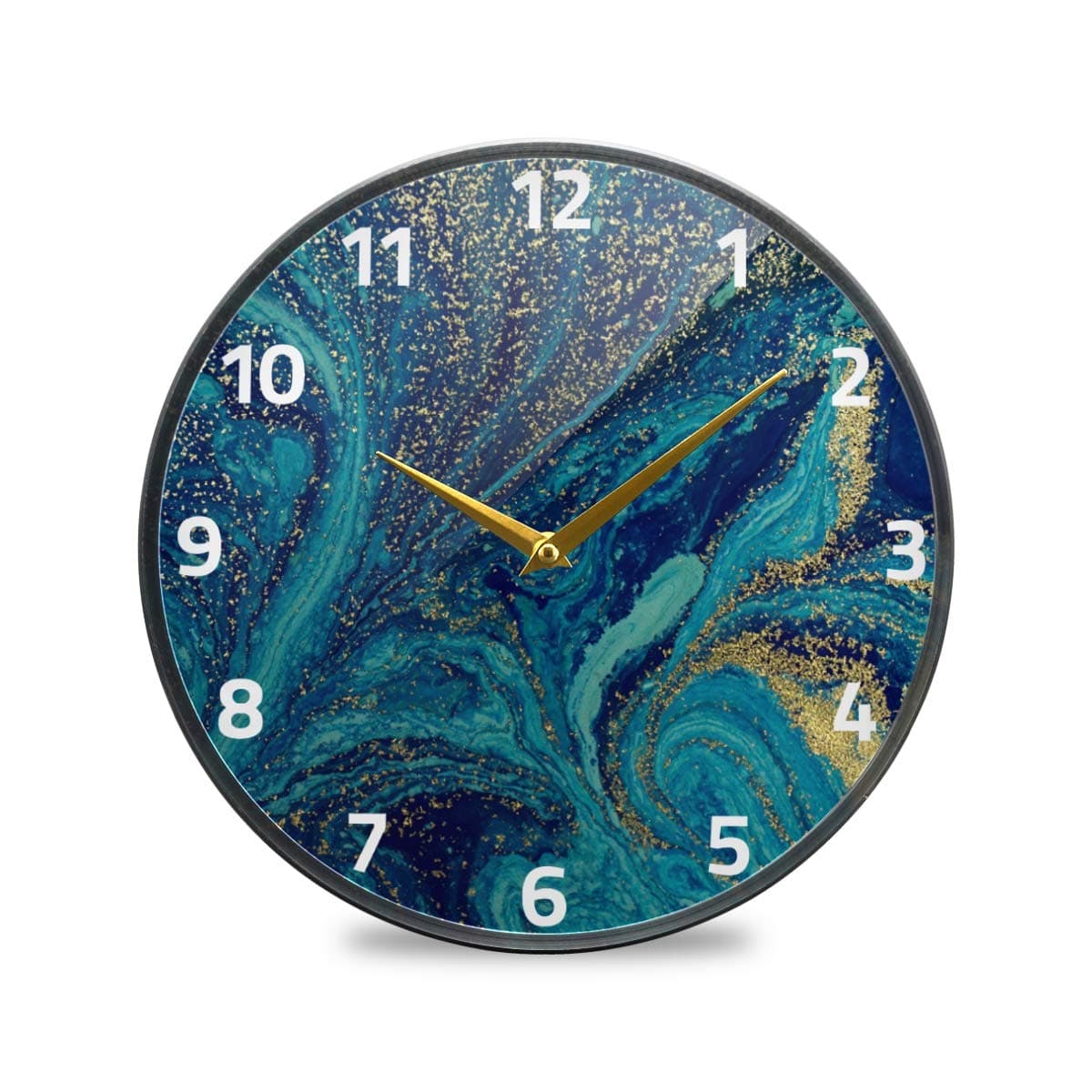 ALAZA Marble Abstract Blue and Gold Wall Clock Battery Operated Silent Non Ticking Clocks for Living Room Decor 12 Inch 95 Inch