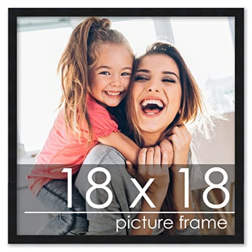 Poster Palooza 18x18 Frame Black Solid Wood Picture Frame | 0.75 Inch Moulding Width | Includes UV Acrylic Plexiglass, Foam Board Backing & Hanging Hardware