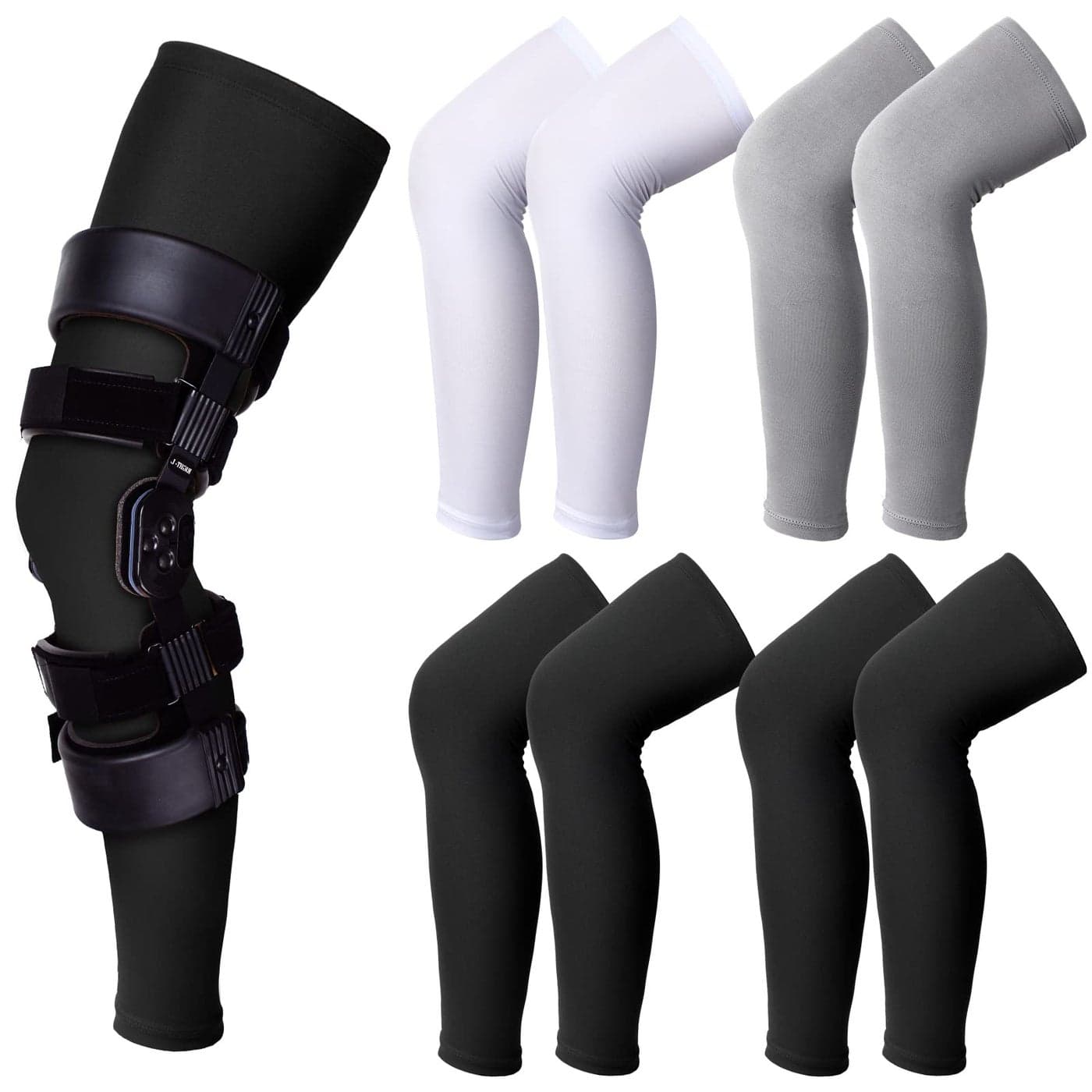 Sosation 8 Pcs Knee Brace Undersleeve Knee Sleeve for Under Brace Closed Patella Compression Breathable Leg Sleeves for Men Women Thigh Shin Support for Sports ProtectorLarge