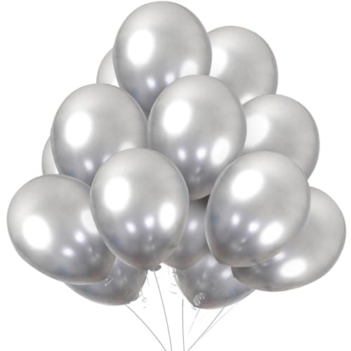 KBZVNAF Silver Metallic Chrome Latex Balloons 50 Pack 12 inch Round Helium Balloons for Birthday Wedding Graduation Baby Shower Party Decorations
