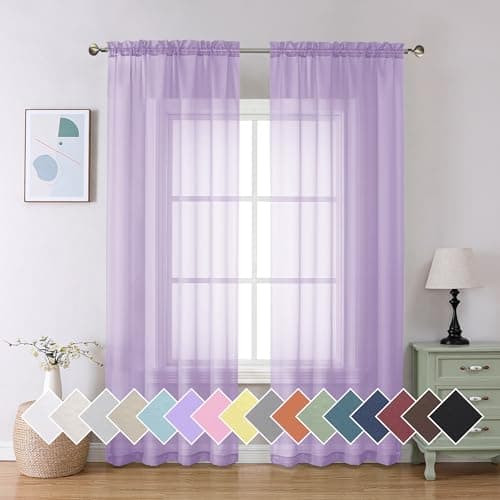 Aiyufeng Light Purple Sheer Curtain Panels Pair Sold 84 Inch Length Light Filtering Window Curtain Drapes Treatment for Kitchen BedroomChildren Room Voile Top Dual Rod Pocket 40x84 Pack of 2