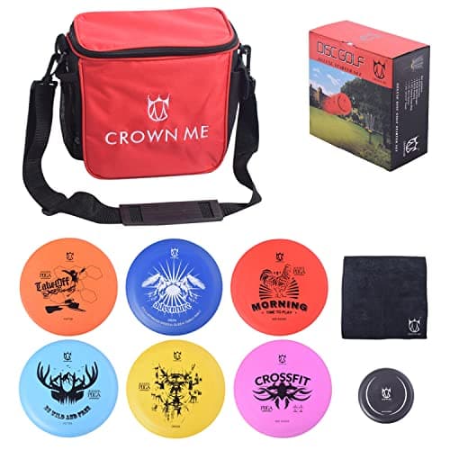 CROWN ME Disc Golf Starter SetDisc Golf Set with 6 Discs 1 Marker1 Towel and Starter Disc Golf Bag Fairway Driver