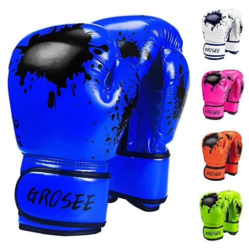 Kids Boxing Glove 6oz 8oz, Youth, Boys and Girls Training Sparring Gloves for Punching Bag, Kickboxing, Muay Thai, MMA, UFC, Gift for Age 6-15 Years (Blue, 8 oz (80-105 lbs))