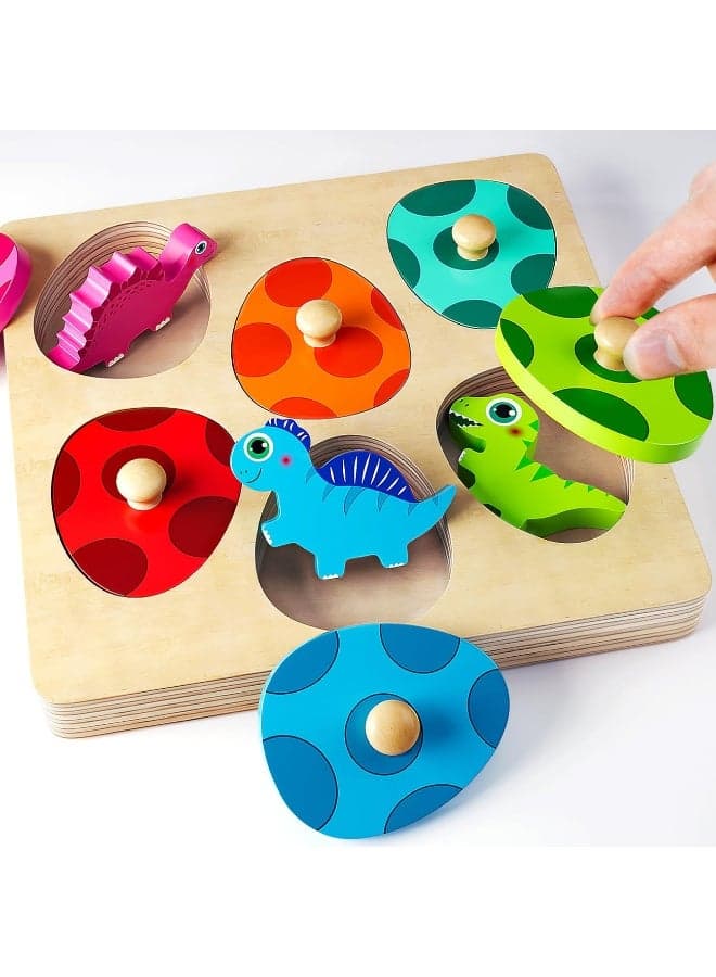 Wooden Puzzles for Toddlers 1-3, Montessori Toys for 1 2 Year Old Boy Birthday Gifts, Dinosaur Matching Eggs Peg Puzzles for Toddlers Age 2-4 Girls - Preschool Learning Activities