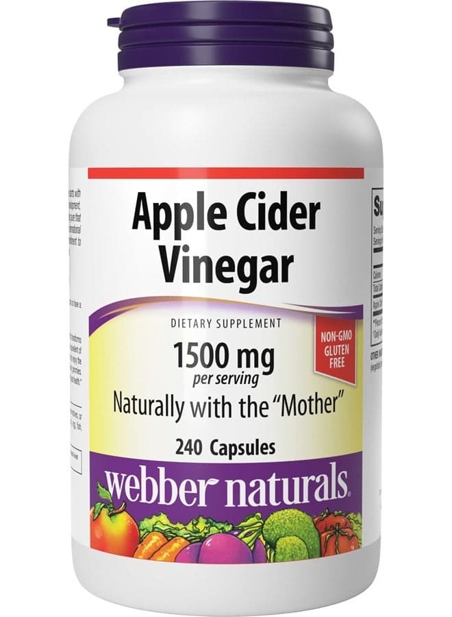 Apple Cider Vinegar Capsules with The Mother, 1,500 mg per Serving, High Potency, 240 Capsules, Natural Digestion Support, Non-GMO, Gluten, Dairy & Sugar Free